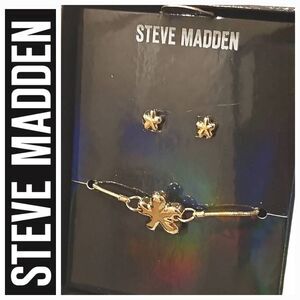 Steve Madden Flower Design Stud Earring & Adjustable Bracelet Set